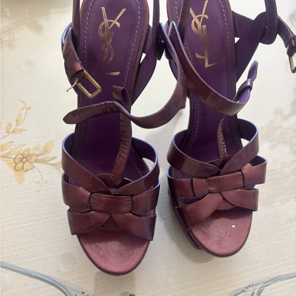 Yves Saint Laurent Burgundy Heeled Sandals